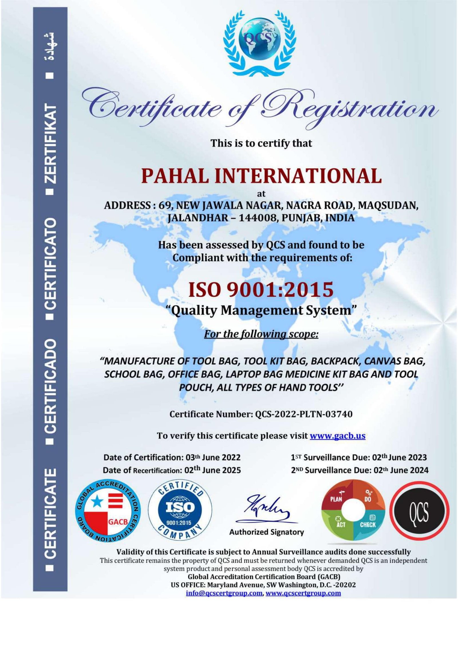 ISO 9001 Quality Certificate