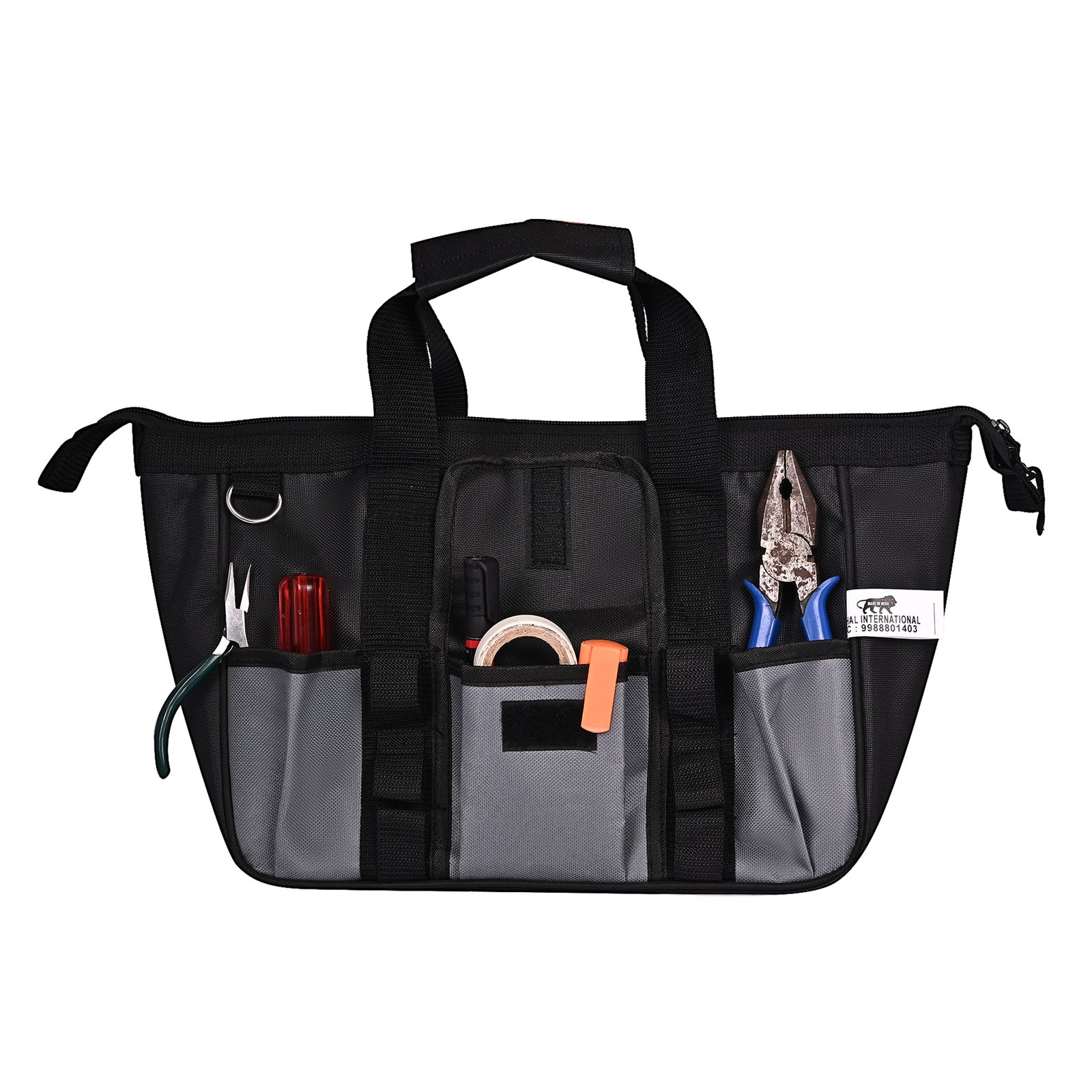 PAHAL 13 Inch Heavy Duty Tool Bag | Waterproof Nylon Tool Organizer with 15 Pockets | Professional Tool Carry Bag for Electrician, Mechanic, Plumber, Technician & Carpenter | Portable Compact Tool Bag view 6