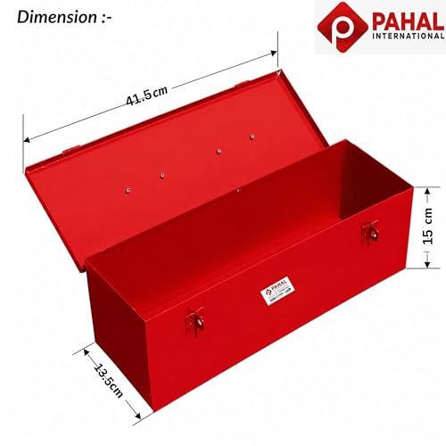 PAHAL 16 Inch Heavy Duty Metal Tool Box with Lockable Lid (Red) view 4