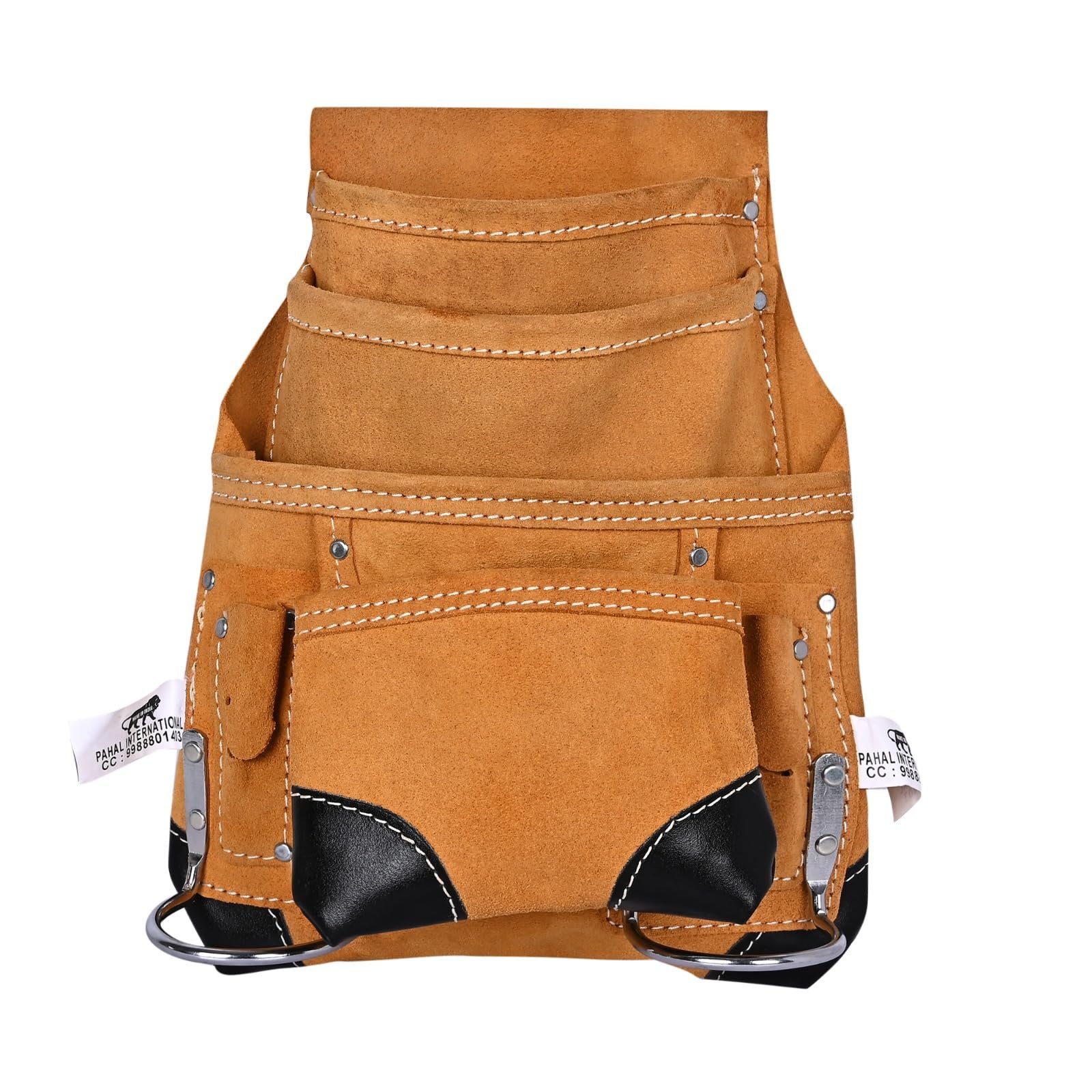 PAHAL Leather Heavy Duty Tool Belt with Suspenders, 10 Pockets (Tan)