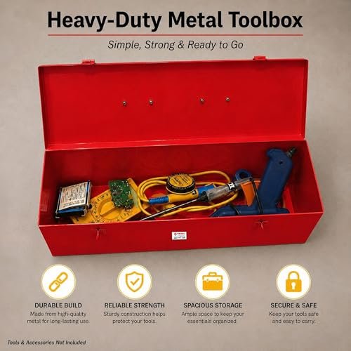 PAHAL 16 Inch Heavy Duty Metal Tool Box with Lockable Lid (Red) view 3