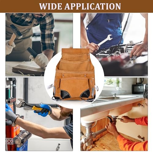 PAHAL Leather Heavy Duty Tool Belt with Suspenders, 10 Pockets (Tan) view 6