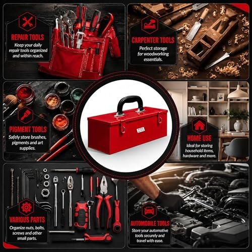 PAHAL 12 Inch Heavy Duty Metal Tool Box (Red) view 4