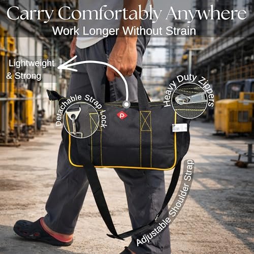 PAHAL 14 Inch Waterproof Nylon Tool Bag with Shoulder Strap (Black/Yellow) view 4