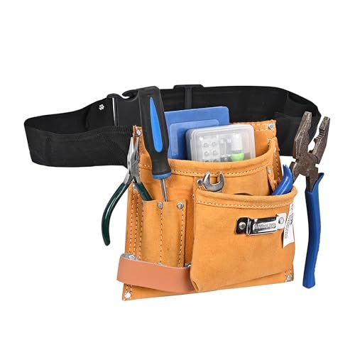 PAHAL Leather 5-Pocket Tool Pouch with Hammer & Tape Holder (Brown) view 3