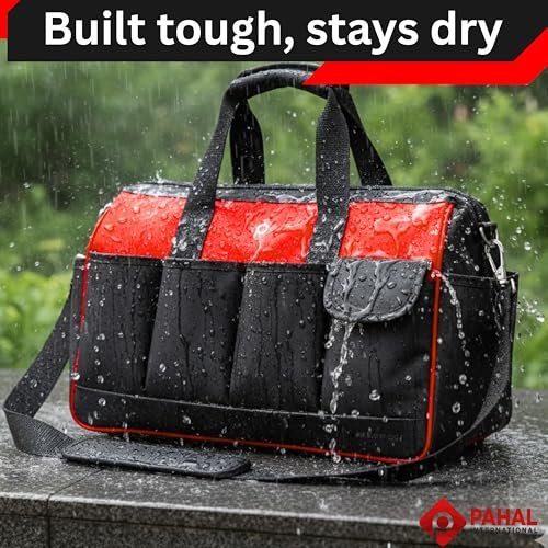 PAHAL Multipurpose Heavy Duty 28L Tool Bag with Shoulder Strap (Black/Red) view 7