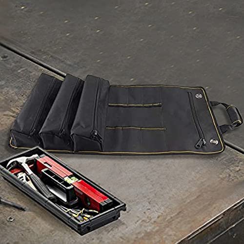 PAHAL Roll-Up Wrench Tool Pouch, Long, with Zipper Compartments (Black) view 6