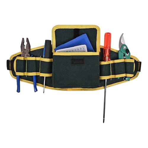 PAHAL Heavy Duty Canvas Waist Tool Belt with 7 Pockets (Green/Yellow) view 2
