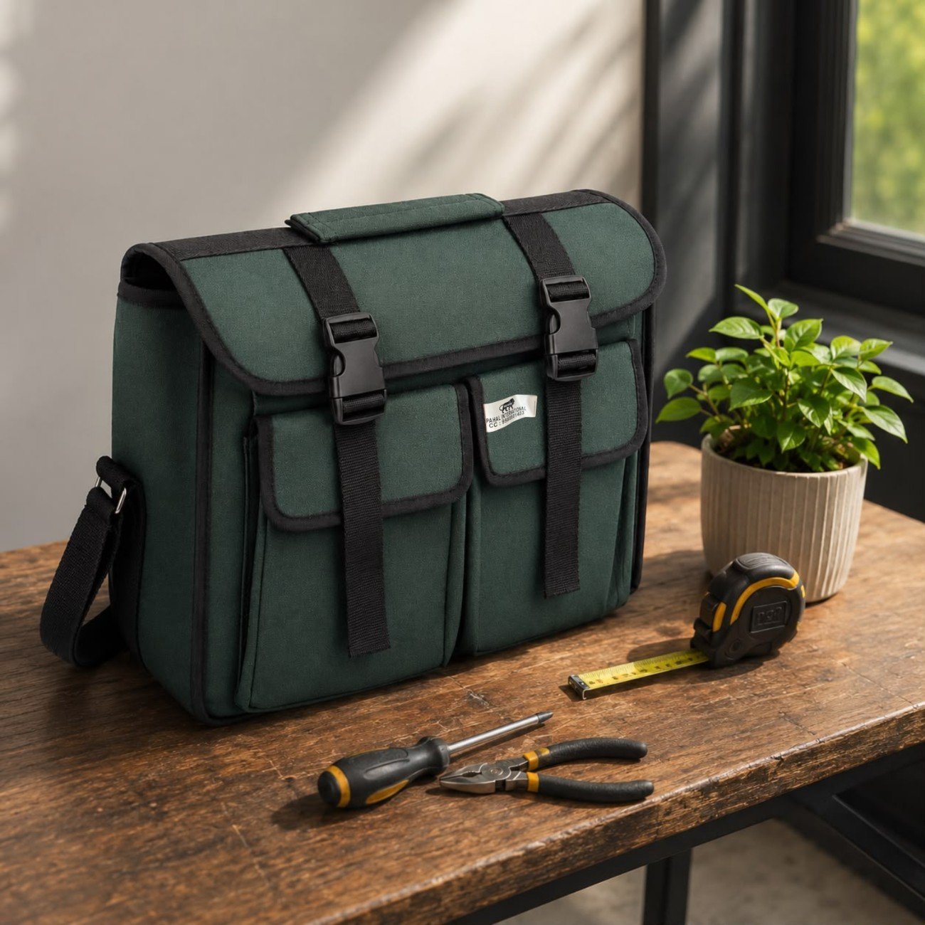 PAHAL 18 Inch Heavy Duty Canvas Tool Bag | Durable Green Tool Storage Organizer | Electrician, Mechanic, Plumber, Carpenter & Technician Use view 2