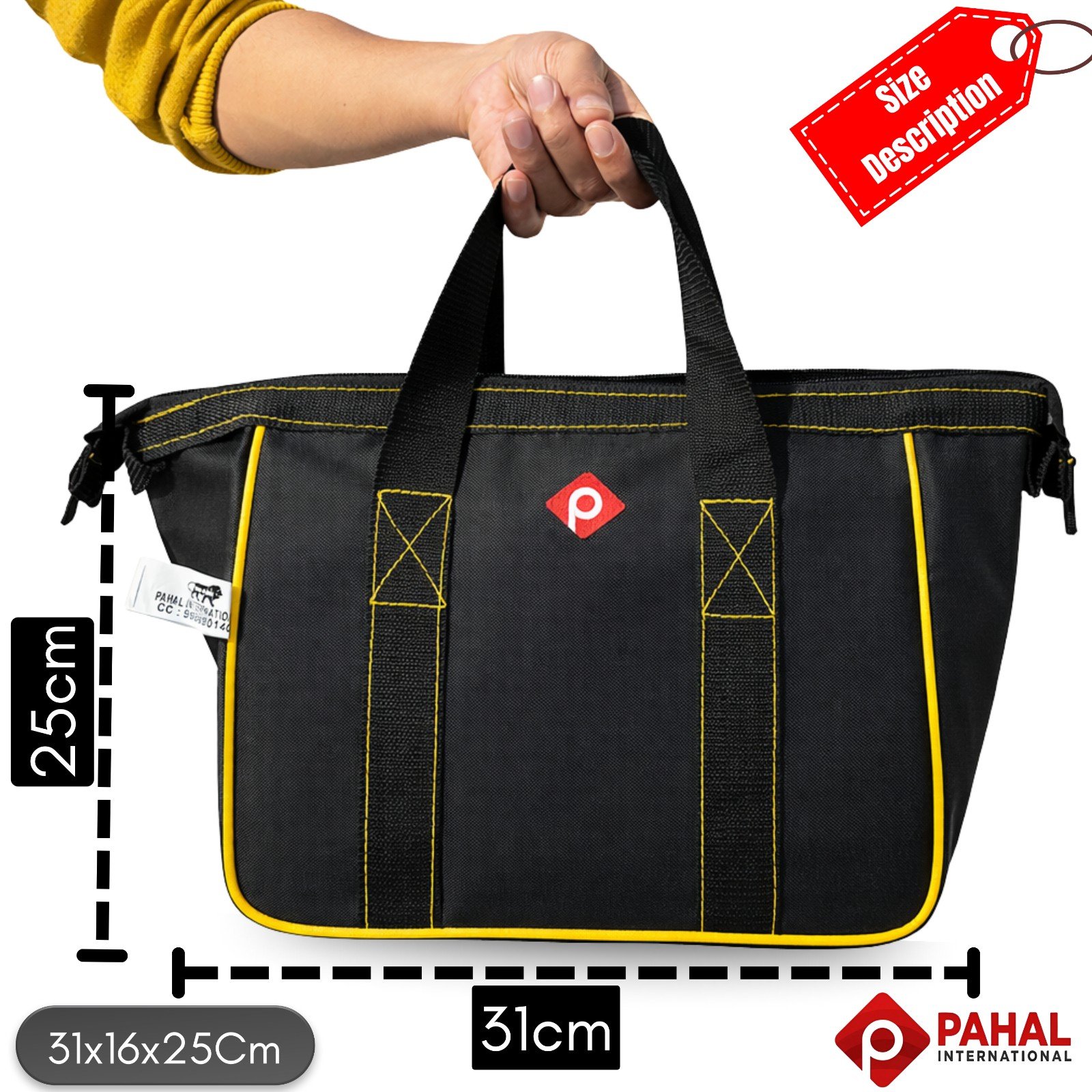 PAHAL Heavy Duty Electrician Tool Bag with Zipper | Durable Fabric Tool Kit Storage Bag with Carry Handles | Professional Tool Organizer for Technician, Carpenter, Mechanic, Plumber – Black view 4
