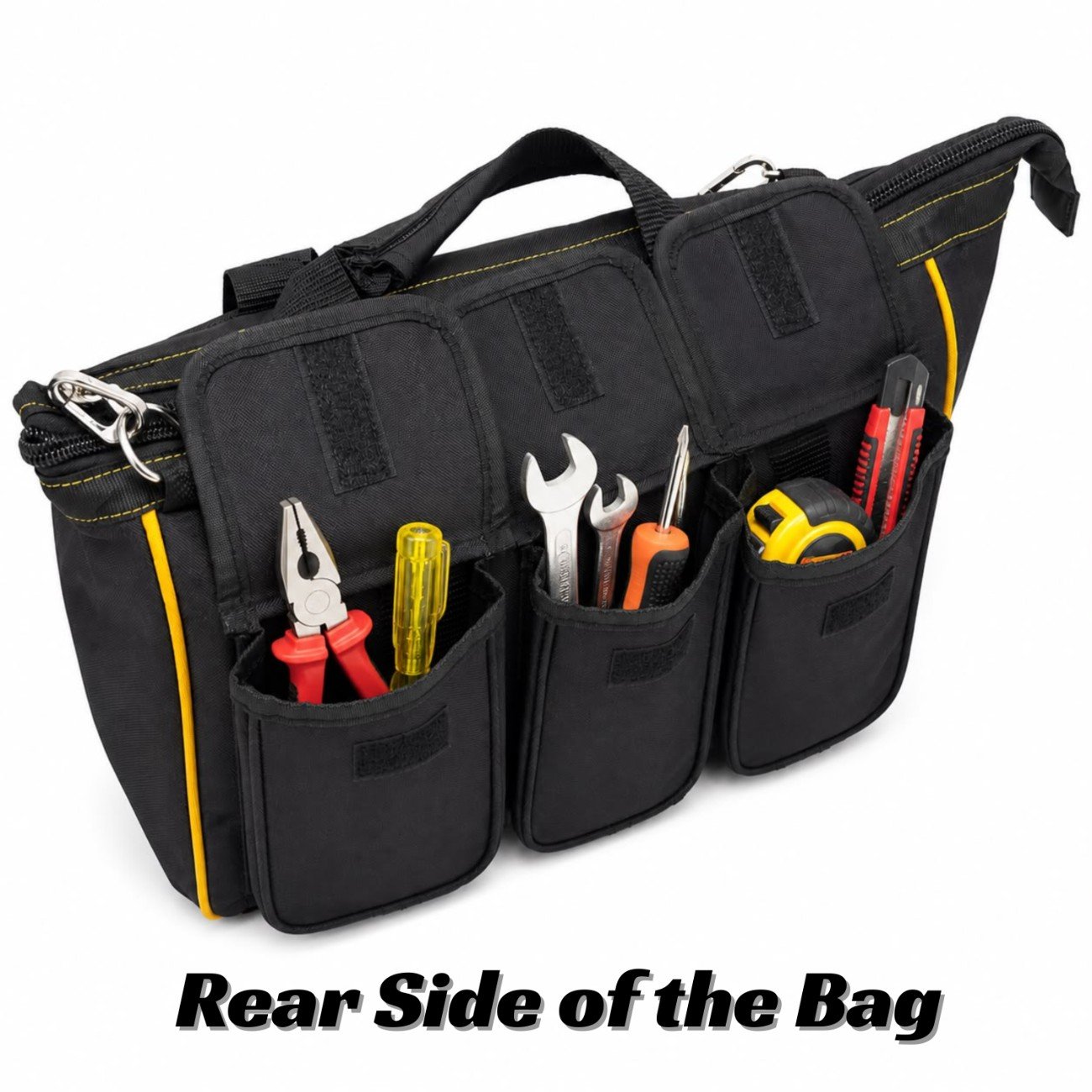 PAHAL 16 Inch Heavy Duty Tool Bag | Waterproof Nylon Tool Organizer with Multiple Pockets | Large Tool Storage Bag for Electrician, Plumber, Technician, Carpenter & Service Engineer | Black, Empty view 2