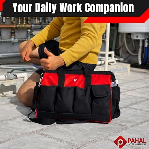 PAHAL Multipurpose Heavy Duty 28L Tool Bag with Shoulder Strap (Black/Red) view 6
