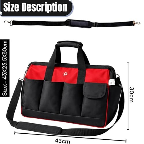 PAHAL Multipurpose Heavy Duty 28L Tool Bag with Shoulder Strap (Black/Red) view 4