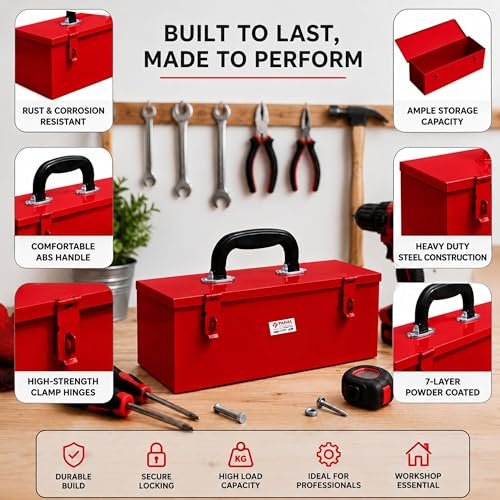 PAHAL 12 Inch Heavy Duty Metal Tool Box (Red) view 7