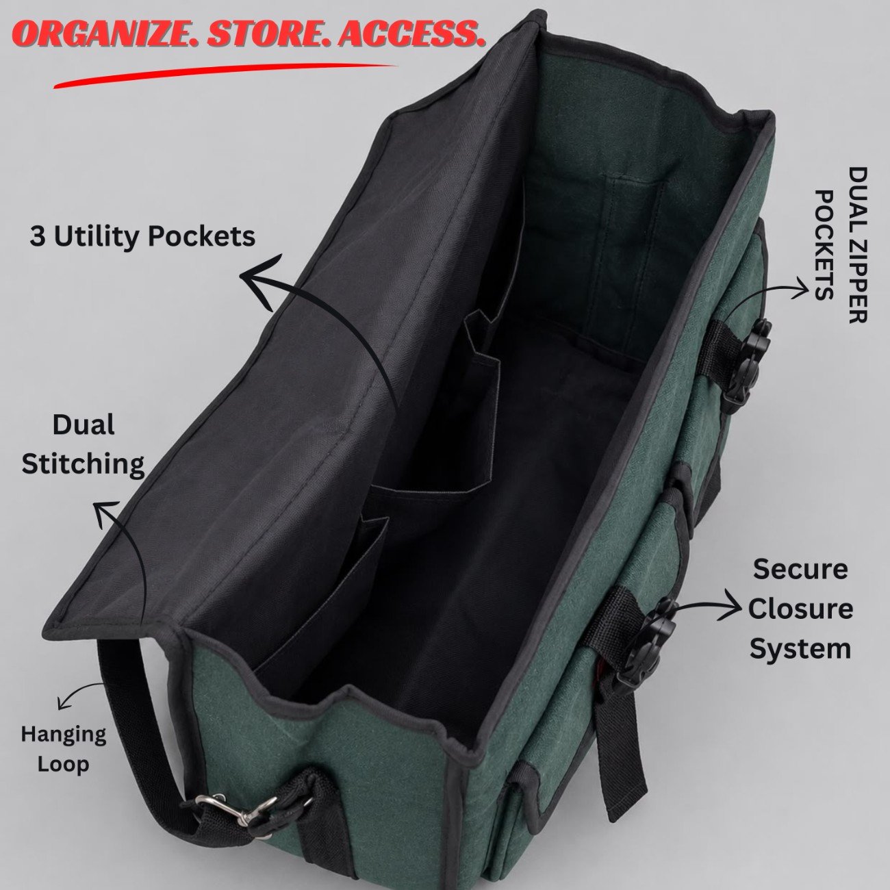 PAHAL 18 Inch Heavy Duty Canvas Tool Bag | Durable Green Tool Storage Organizer | Electrician, Mechanic, Plumber, Carpenter & Technician Use view 4