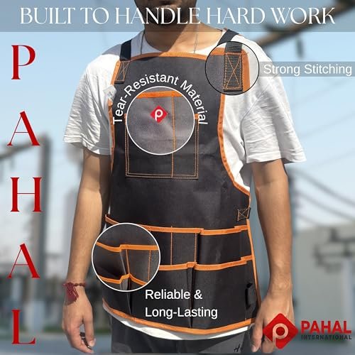 PAHAL Multi-Pocket Tool Work Apron (Black/Orange) view 7
