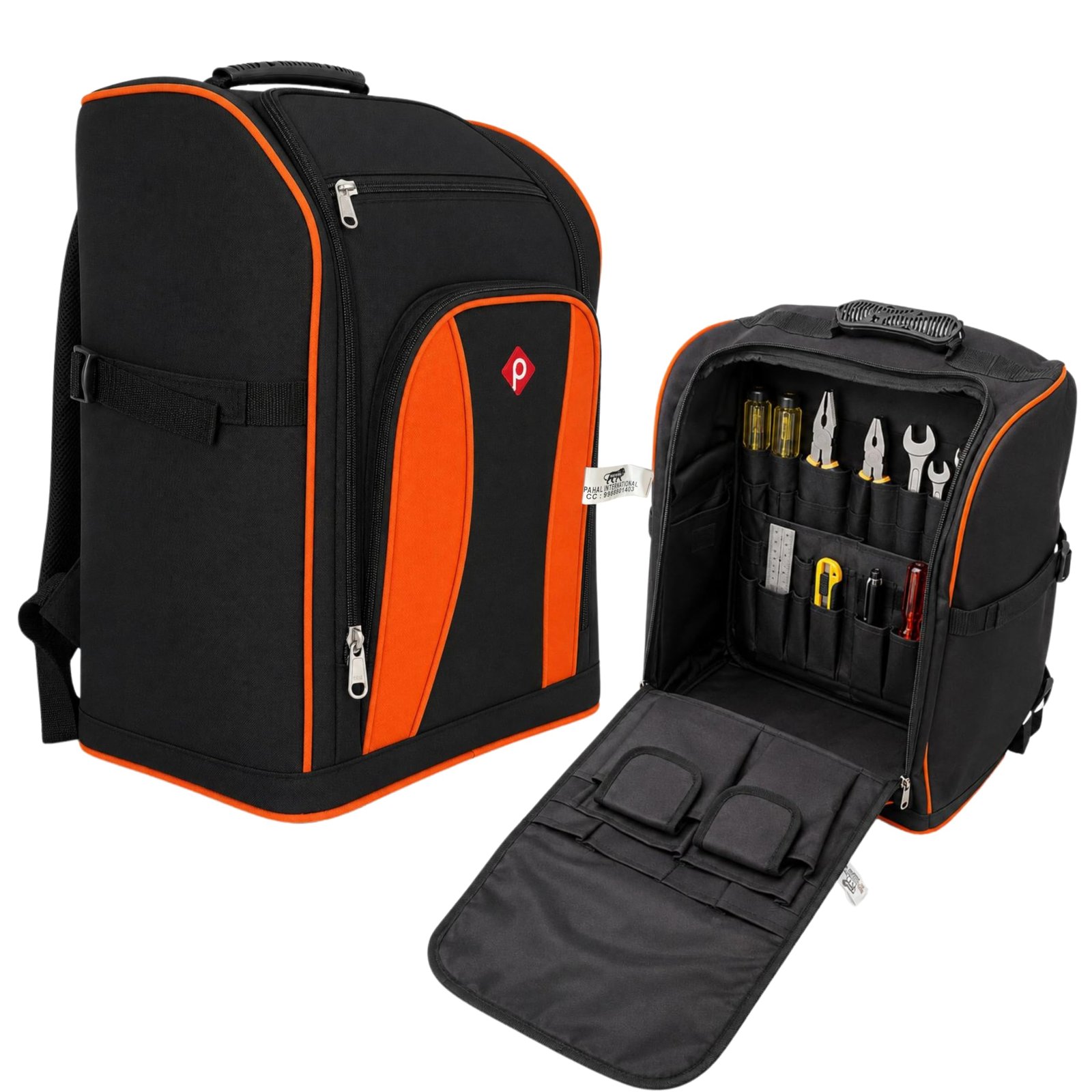 PAHAL Professional Heavy Duty Tool Backpack (Black/Orange)