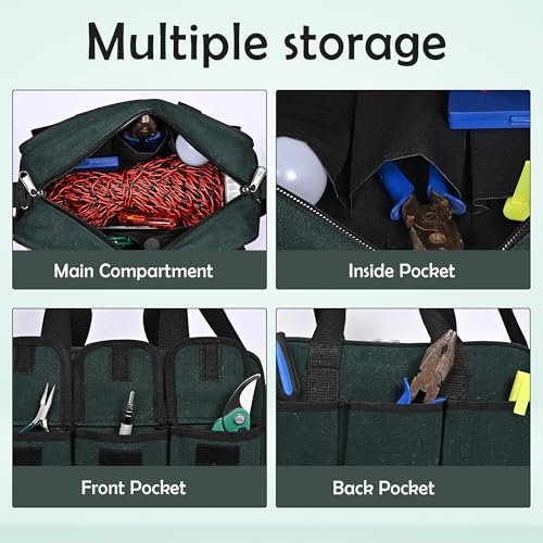 PAHAL Green Canvas Tarpaulin Waterproof Tool Bag with 16 Pockets view 6
