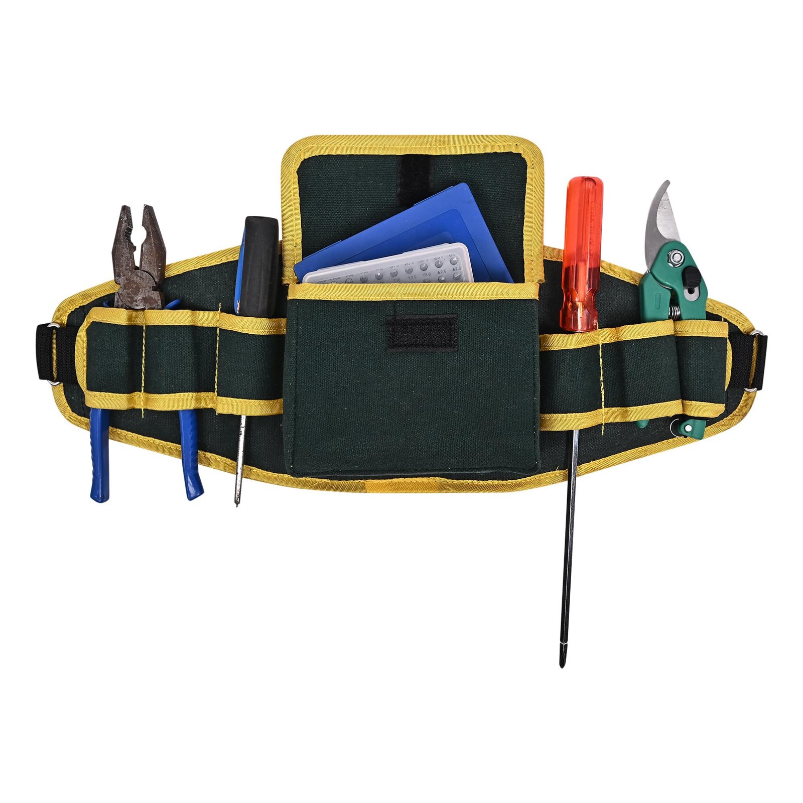 PAHAL Heavy Duty Canvas Waist Tool Belt with 7 Pockets (Green/Yellow)