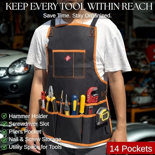 PAHAL Multi-Pocket Tool Work Apron (Black/Orange) view 5