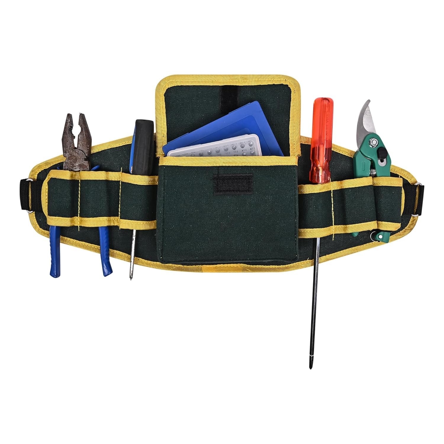 PAHAL Heavy Duty Canvas Waist Tool Belt with 7 Pockets (Green/Yellow) view 3