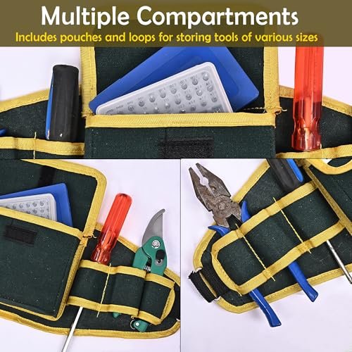 PAHAL Heavy Duty Canvas Waist Tool Belt with 7 Pockets (Green/Yellow) view 6