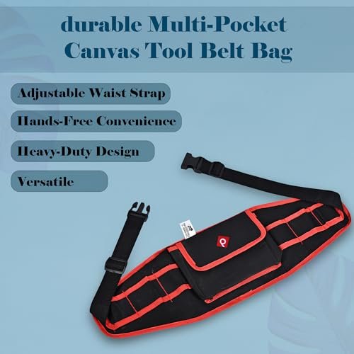 PAHAL 24 Inch Adjustable Nylon Tool Belt with 7 Pockets (Red/Black) view 6