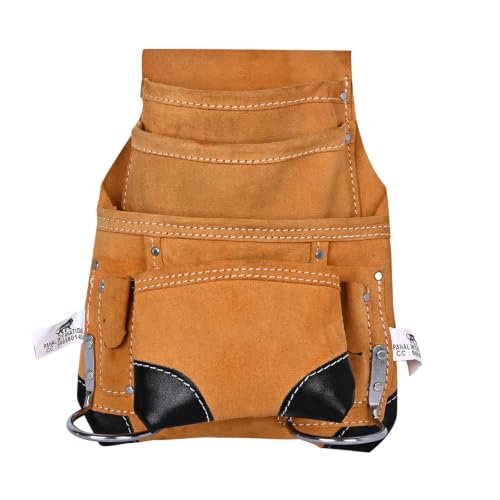 PAHAL Leather Heavy Duty Tool Belt with Suspenders, 10 Pockets (Tan) view 2