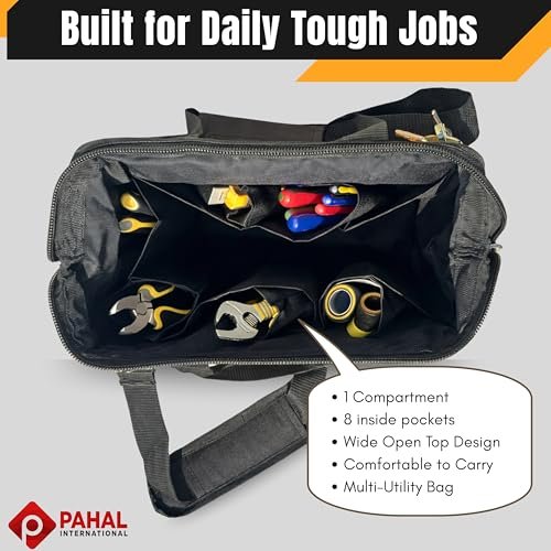 PAHAL APACHE 12 Inch Compact Tool Bag, Water-Resistant (Yellow/Black) view 4