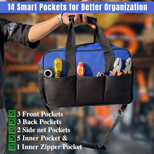 PAHAL 13 Inch Waterproof Nylon Tool Bag with 14 Pockets (Blue) view 3