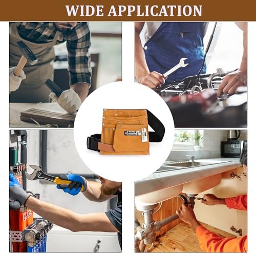 PAHAL Leather 5-Pocket Tool Pouch with Hammer & Tape Holder (Brown) view 7