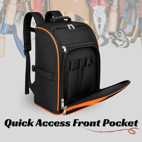 PAHAL Professional Heavy Duty Tool Backpack (Black/Orange) view 3