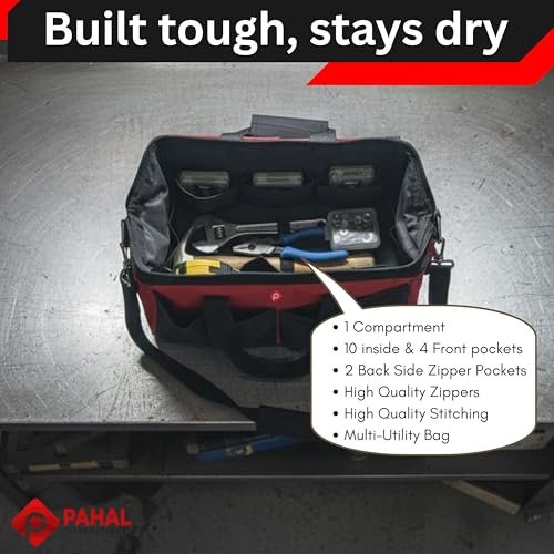 PAHAL Multipurpose Heavy Duty 28L Tool Bag with Shoulder Strap (Black/Red) view 5