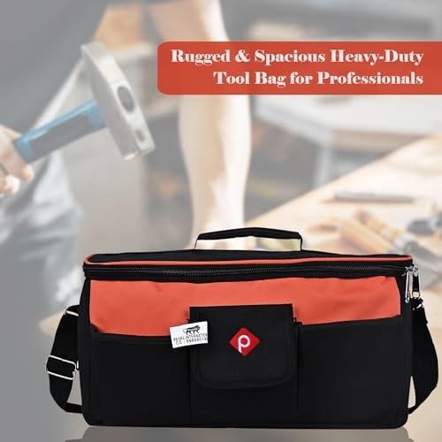 PAHAL 16 Inch Wide Mouth Heavy Duty Tool Bag (Black/Orange) view 7
