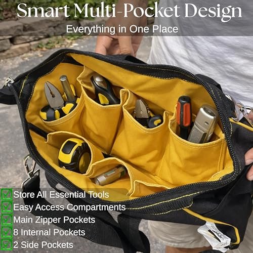PAHAL 14 Inch Waterproof Nylon Tool Bag with Shoulder Strap (Black/Yellow) view 5