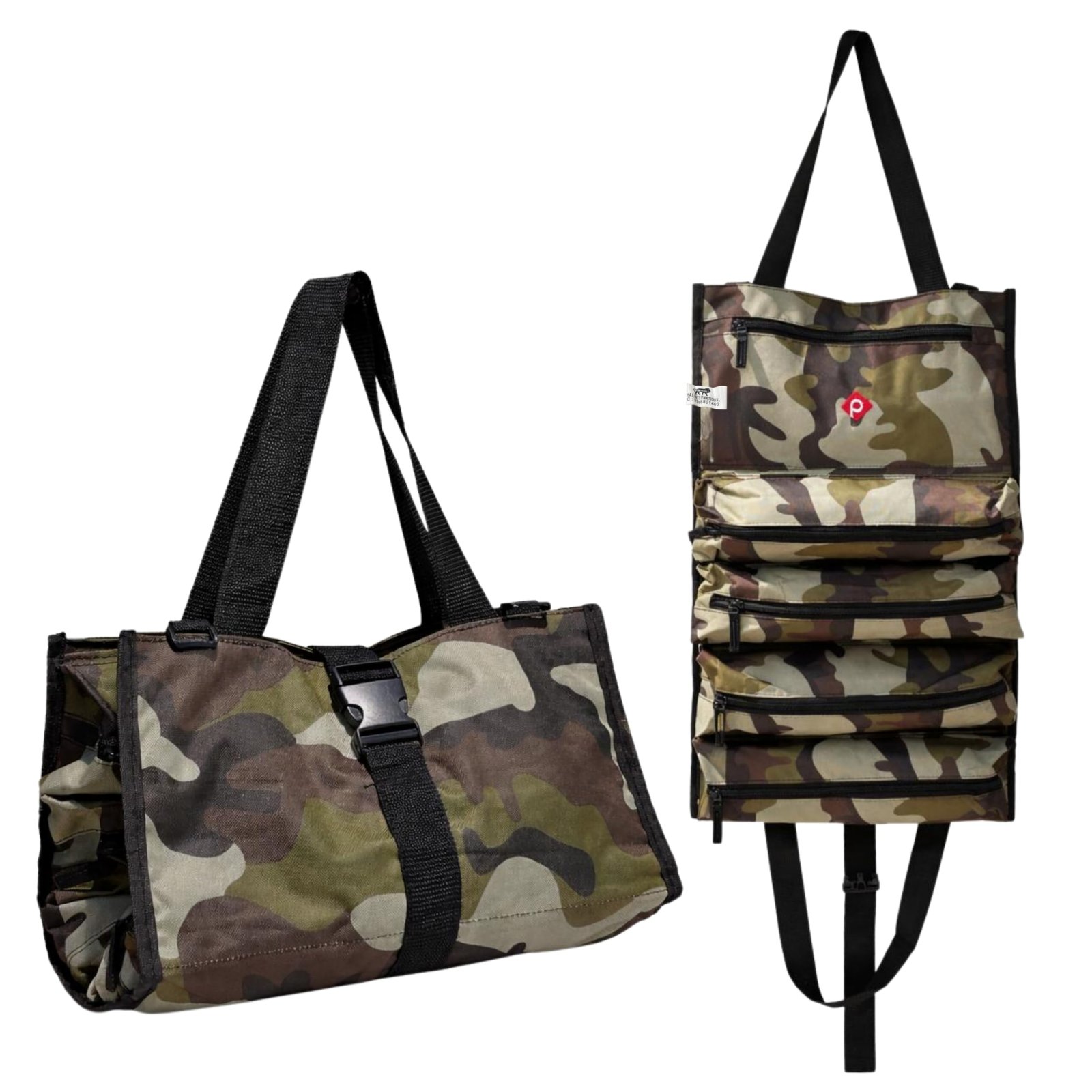 PAHAL Roll-Up Waterproof Nylon Wrench Pouch with 5 Zipper Pockets (Army Camouflage)