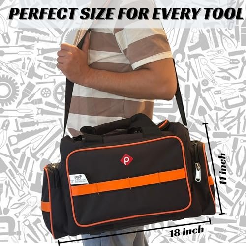 PAHAL Heavy Duty 24L Tool Bag with Shoulder Strap (Waterproof Nylon, Black/Orange) view 6