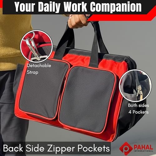 PAHAL Multipurpose Heavy Duty 28L Tool Bag with Shoulder Strap (Black/Red) view 3
