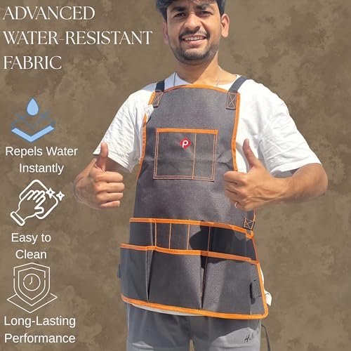 PAHAL Multi-Pocket Tool Work Apron (Black/Orange) view 6