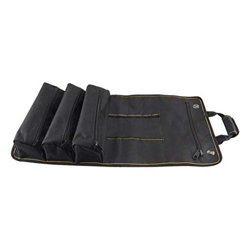 PAHAL Roll-Up Wrench Tool Pouch, Long, with Zipper Compartments (Black) view 2