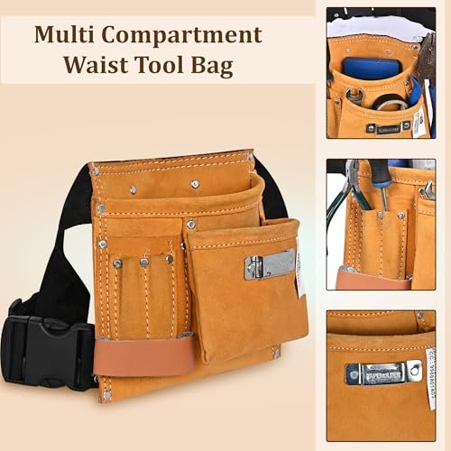 PAHAL Leather 5-Pocket Tool Pouch with Hammer & Tape Holder (Brown) view 5