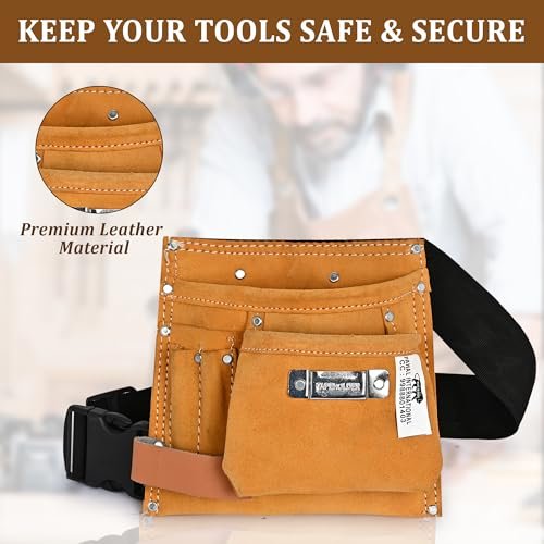 PAHAL Leather 5-Pocket Tool Pouch with Hammer & Tape Holder (Brown) view 6