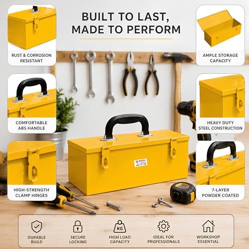 PAHAL 16 Inch Heavy Duty Metal Tool Box (Yellow) view 6