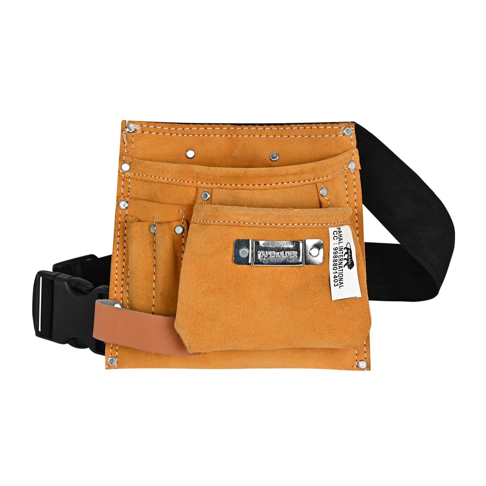 PAHAL Leather 5-Pocket Tool Pouch with Hammer & Tape Holder (Brown)