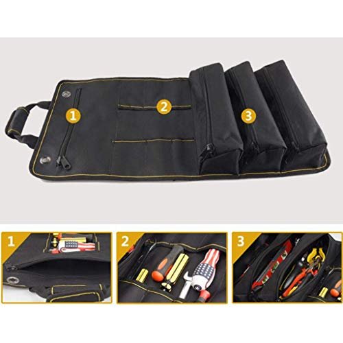 PAHAL Roll-Up Wrench Tool Pouch, Long, with Zipper Compartments (Black) view 3