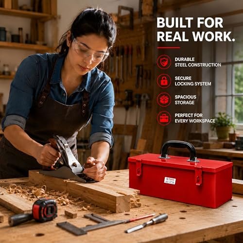PAHAL 12 Inch Heavy Duty Metal Tool Box (Red) view 3