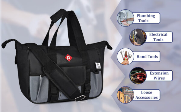 Pahal Nylon Tool Bag Waterproof Heavy duty for tools of Electrician, all Mechanic, small (13 Inch, 15 Pockets) - Image 10