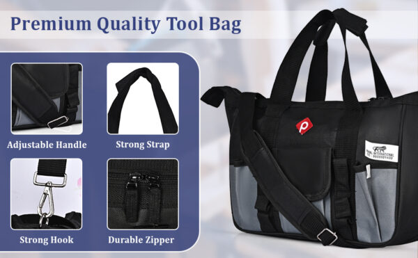 Pahal Nylon Tool Bag Waterproof Heavy duty for tools of Electrician, all Mechanic, small (13 Inch, 15 Pockets) - Image 11