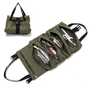 Pahal Zipper Large Wrench Roll Up Waxed Bucket Handy Canvas Organizer (Small | Brown)