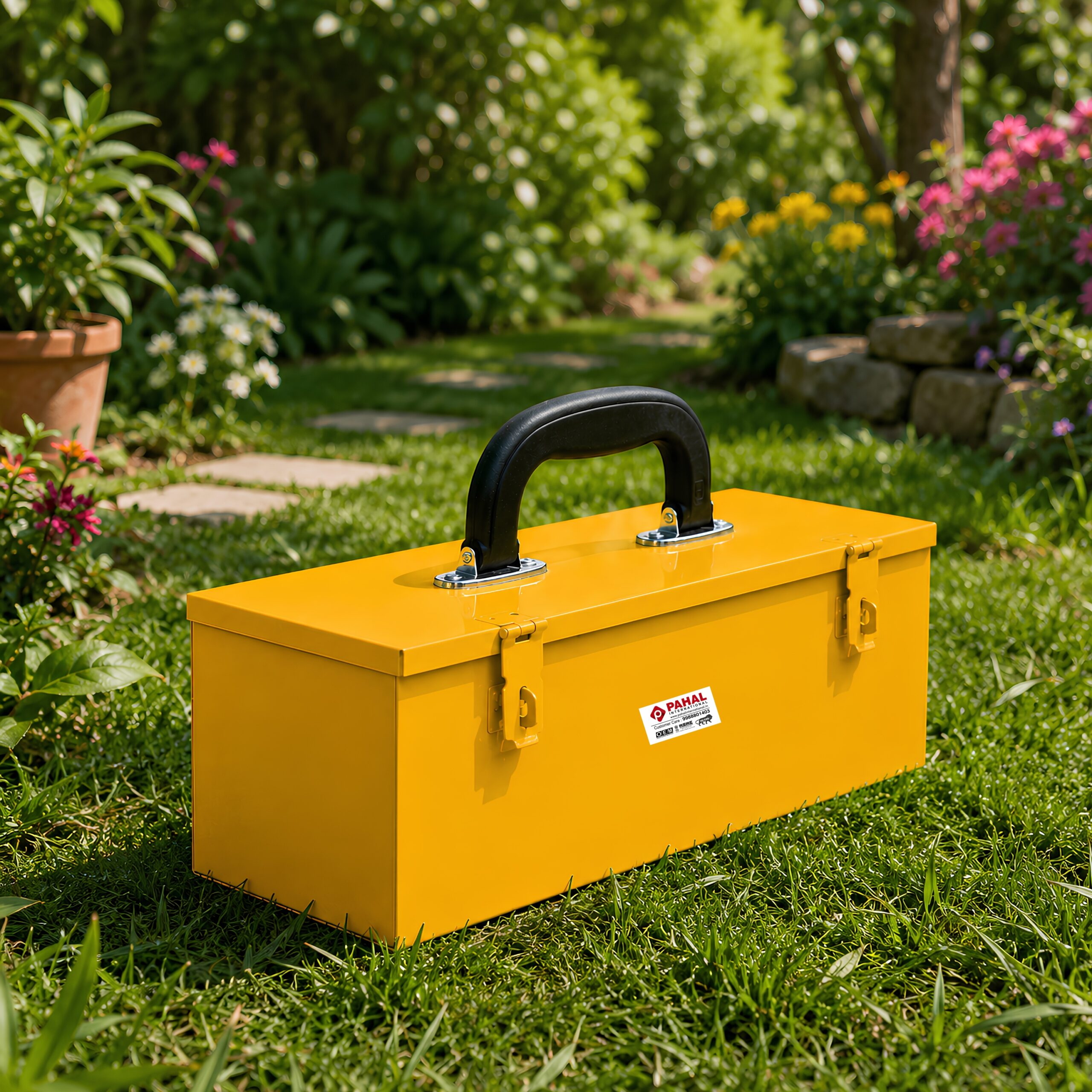 PAHAL 16 Inch Metal Tool Box – Heavy Duty Portable Tool Storage Box with Single Compartment for Electrician, Plumber, Technician, Carpenter & Mechanic, for Domestic & Industrial Use, Yellow - Image 2